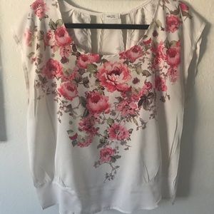 Poetry clothing cream floral blouse size Large